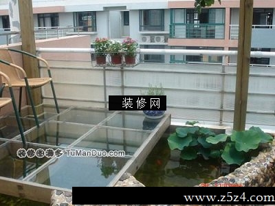 中式阳台实景图水池